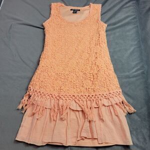 Just-One Crochet Lace Dress With Tassel Hem Size Small Boho Festival Fully Lined
